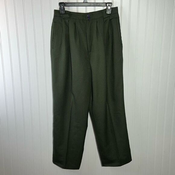 Herman Geist Vintage High Waist Wool Trouser Pants Women 10 Green Pleated Lined - Picture 1 of 9